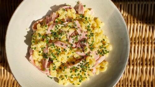 Risotto de coquillettes jambon & Crumble aux pommes sans gluten