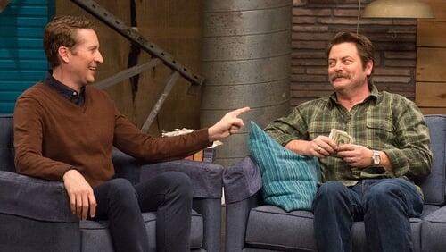 Nick Offerman Wears a Green Flannel Shirt and Brown Boots