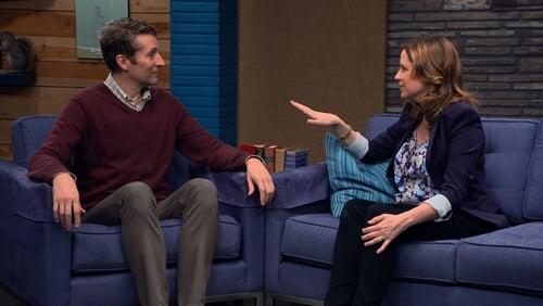 Jenna Fischer Wears a Floral Blouse and Black Heels