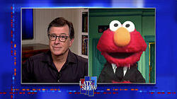 Stephen Colbert from home, with Kumail Nanjiani, Andra Day, Elmo